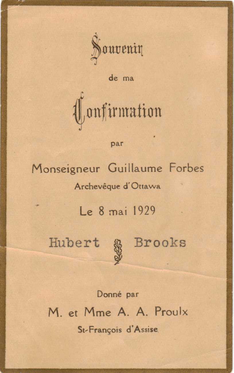 PHOTO Hubert Brooks Confirmation Card from   